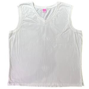 LAT Sleeveless Curvy V-Neck Tee Shirt Top Split Hem Plus Size 2XL Solid White